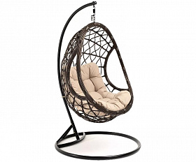 Подвесное кресло Венеция 4SIS из искусственного ротанга, цвет бронзовый с бежевой подушкой
