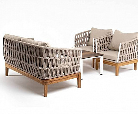 Лаунж-Зона Диего 4SIS 4-местная плетеная из роупа со столиком Канны цвета дуб, основание дуб, роуп бежевый