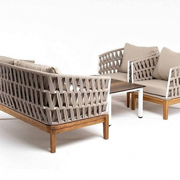 Лаунж-Зона Диего 4SIS 4-местная плетеная из роупа со столиком Канны цвета дуб, основание дуб, роуп бежевый фото 2