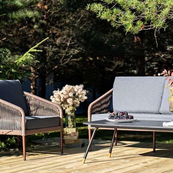 Канны лаунж-зона 5-местная плетеная из роупа (веревки), роуп коричневый фото 6