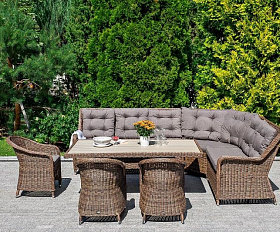 Модуль диванный угловой Бергамо 4SIS из искусственного ротанга, цвет коричневый с подушками