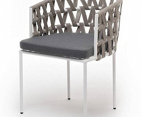 Стул Диего 4SIS плетеный из роупа, каркас из стали белый муар, роуп серый меланж круглый, ткань серая 17