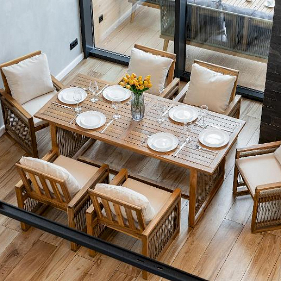 Обеденный комплект Grand Michelle Royal Family из дерева, цвет бежевый фото 2