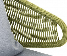 Диван двухместный Милан 4SIS из роупа (веревки), каркас алюминий светло-серый (RAL7035) шагрень, роуп салатовый меланж круглый, ткань светло-серая