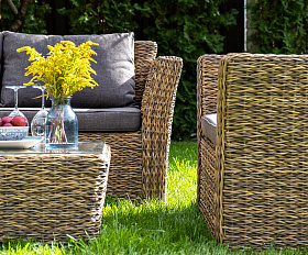 Капучино Сингл лаунж-зона из искусственного ротанга (гиацинт), цвет соломенный