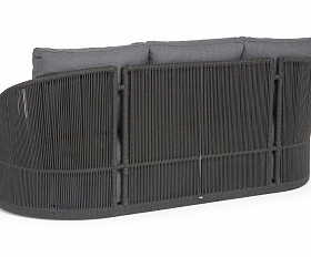 Монтелла диван 3-местный плетеный из роупа, каркас алюминий темно-серый (RAL7024) муар, роуп темно-серый круглый, ткань темно-серая 027