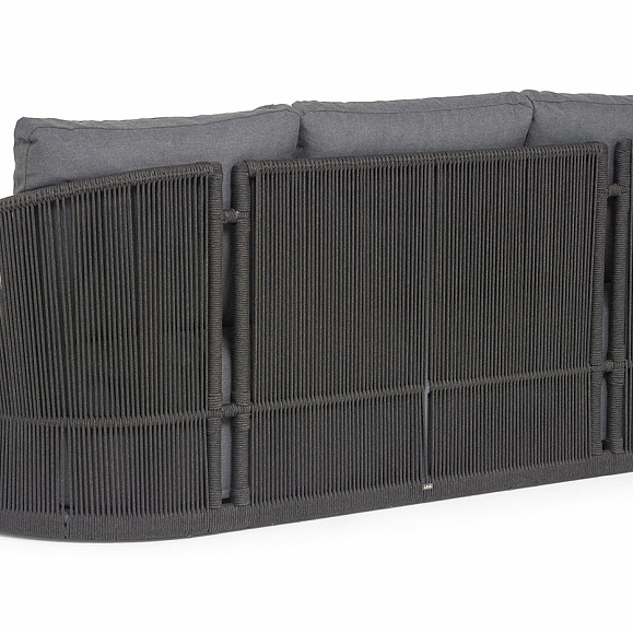 Монтелла диван 3-местный плетеный из роупа, каркас алюминий темно-серый (RAL7024) муар, роуп темно-серый круглый, ткань темно-серая 027 фото 5