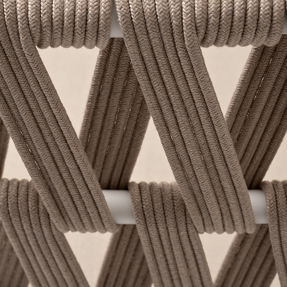 Диего диван 2-местный плетеный из роупа, основание дуб, каркас алюминий светло-серый (RAL7035) шагрень, роуп бежевый круглый, ткань бежевая 15052 фото 7