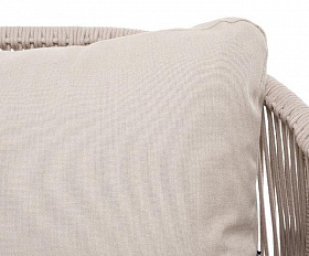 Диван трехместный Милан 4SIS из роупа (веревки), каркас алюминий белый, роуп бежевый круглый, ткань бежевая