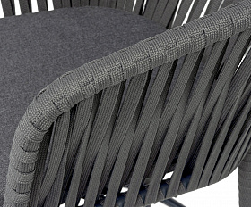 Бордо стул барный плетеный из роупа, каркас из стали темно-серый (RAL7024) муар, роуп серый 15мм, ткань темно-серая 027 NEW