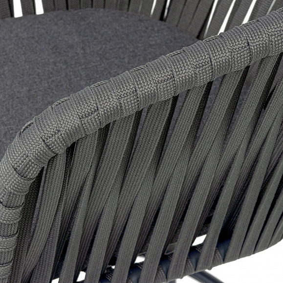 Бордо стул барный плетеный из роупа, каркас из стали темно-серый (RAL7024) муар, роуп серый 15мм, ткань темно-серая 027 NEW фото 6