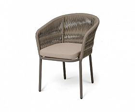 Стул Бордо 4SIS плетеный из роупа (колос), каркас алюминий бежево-серый (RAL7006) муар, роуп серо-коричневый 23мм, ткань Mossle бежевая