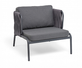 Ронда кресло плетеное из роупа, каркас алюминий темно-серый (RAL7024) муар, роуп серый 40 мм tex, ткань темно-серая 027