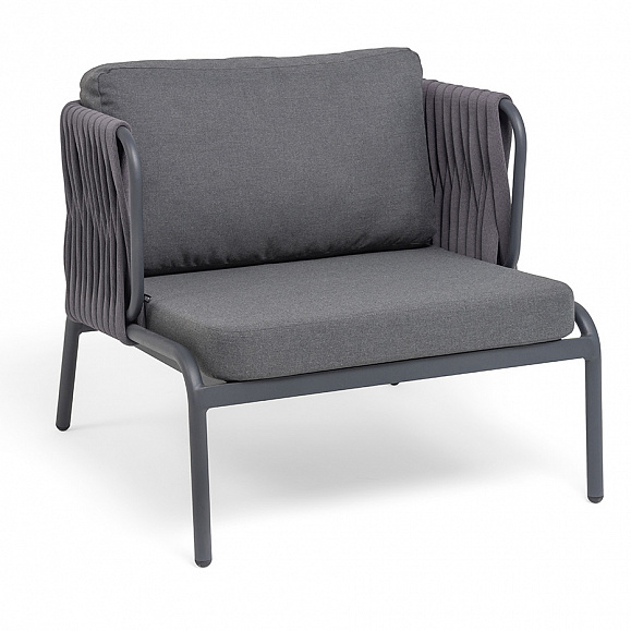 Ронда кресло плетеное из роупа, каркас алюминий темно-серый (RAL7024) муар, роуп серый 40 мм tex, ткань темно-серая 027 фото 2