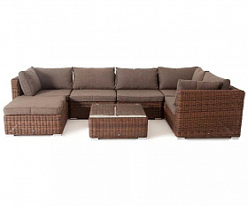 Модуль диванный угловой Лунго 4SIS из искусственного ротанга, цвет коричневый с подушками