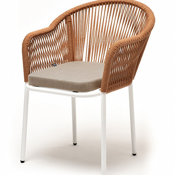 Лион стул плетеный из роупа, каркас алюминий светло-серый (RAL7035) муар, роуп оранжевый меланж круглый, ткань бежевая 15052 фото 1