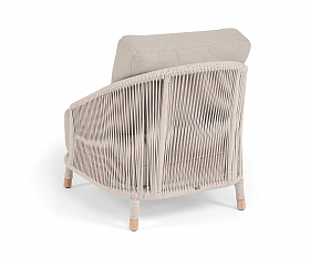 Верона кресло плетеное из роупа, каркас алюминий белый муар, роуп бежевый круглый, ткань бежевая 15052