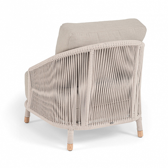 Верона кресло плетеное из роупа, каркас алюминий белый муар, роуп бежевый круглый, ткань бежевая 15052 фото 5