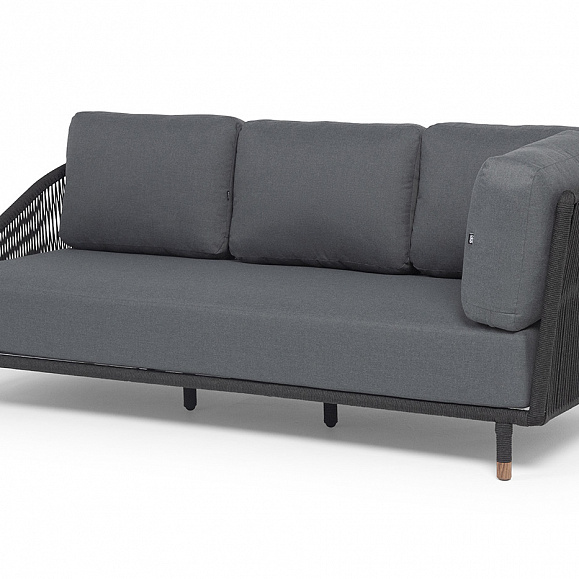 Верона правый-угол модуль плетеный из роупа, каркас алюминий темно-серый (RAL7024) муар, роуп темно-серый круглый, ткань темно-серая 027, L220х89 фото 1