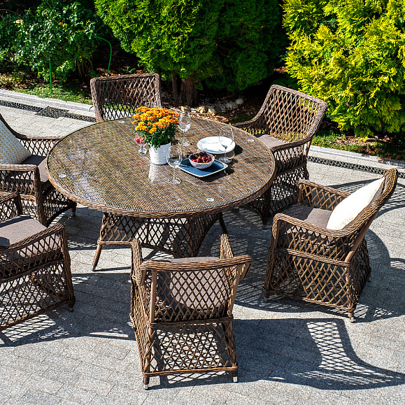 Эспрессо плетеный круглый стол, диаметр 150 см, цвет коричневый фото 5