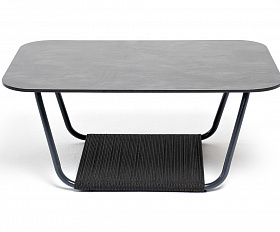 Гранада журнальный стол 90х60см из HPL, цвет серый гранит, каркас темно-серый (RAL7024) муар, роуп темно-серый круглый