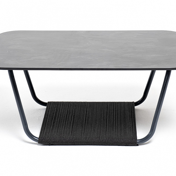 Гранада журнальный стол 90х60см из HPL, цвет серый гранит, каркас темно-серый (RAL7024) муар, роуп темно-серый круглый фото 2