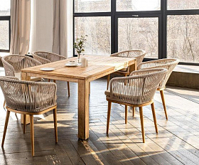 Обеденная группа Мадейра 4SIS из роупа (веревки) на 6 персон, цвет бежевый
