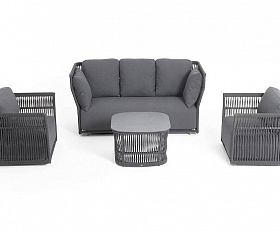 Лаунж-Зона Лугано 4SIS 5-местная плетеная из роупа (веревки), каркас алюминиевый темно-серый, роуп темно-серый
