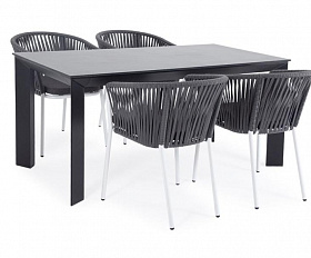 Обеденная группа Флоренция 4SIS на 4 персоны со стульями "Бордо", каркас белый, роуп серый