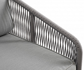 Канны левый модуль плетеный из роупа, каркас алюминий белый муар, роуп светло-серый круглый, ткань светло-серая