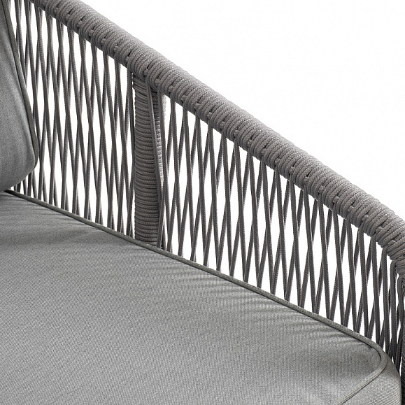 Канны левый модуль плетеный из роупа, каркас алюминий белый муар, роуп светло-серый круглый, ткань светло-серая фото 4