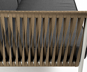 Касабланка диван 3-местный плетеный из роупа, каркас алюминий светло-серый (RAL7035) муар, роуп серо-коричневый 23мм, ткань серая 017