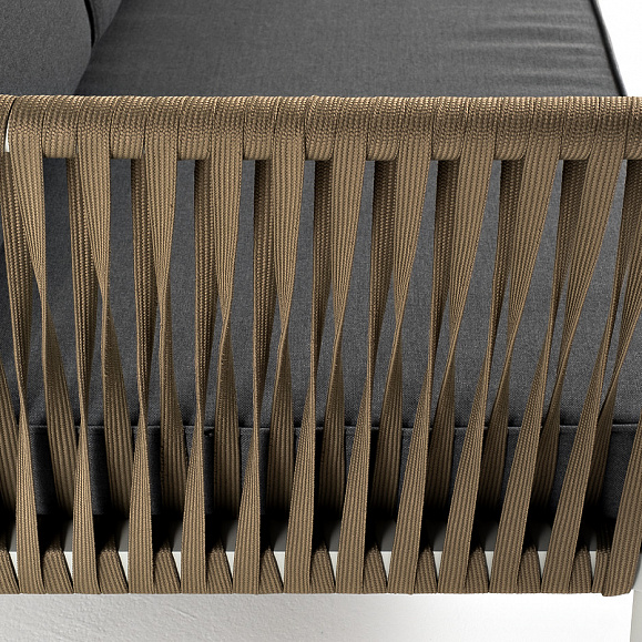 Касабланка диван 3-местный плетеный из роупа, каркас алюминий светло-серый (RAL7035) муар, роуп серо-коричневый 23мм, ткань серая 017 фото 5