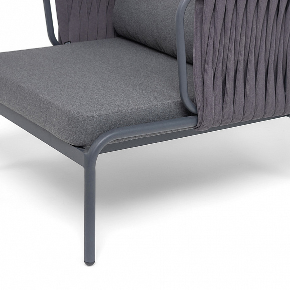 Ронда кресло плетеное из роупа, каркас алюминий темно-серый (RAL7024) муар, роуп серый 40 мм tex, ткань темно-серая 027 фото 6