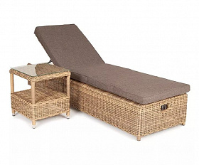 Комплект шезлонг со столиком Рим 4SIS из искусственного ротанга, цвет соломенный