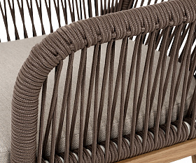 Лион стул плетеный из роупа, основание дуб, роуп коричневый круглый, ткань бежевая 15052