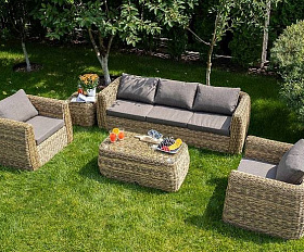 Лаунж-Зона Кальяри 4SIS из искусственного ротанга (гиацинт), цвет соломенный