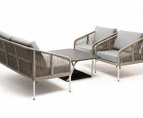 Лаунж-зона Канны 4-местная из роупа со столом Глория (серый гранит), каркас алюминиевый светло-серый, роуп серый меланж