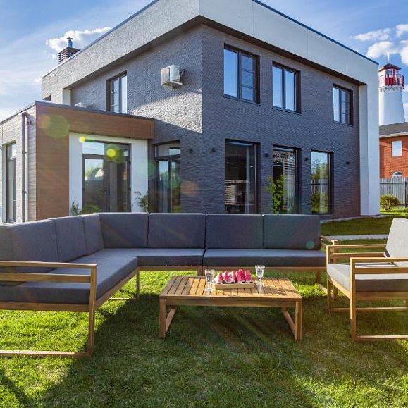 Лаунж-зона Brooklyn Royal Family из дерева с угловым диваном, цвет серый фото 3