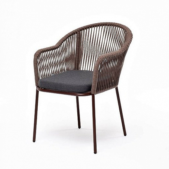Стул Лион 4SIS плетеный из роупа, каркас из стали коричневый (RAL8016) муар, роуп коричневый круглый, ткань темно-серая 27 фото 1