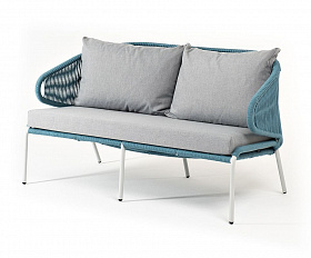 Диван двухместный Милан 4SIS из роупа (веревки), каркас алюминий светло-серый (RAL7035) шагрень, роуп бирюзовый круглый, ткань светло-серая