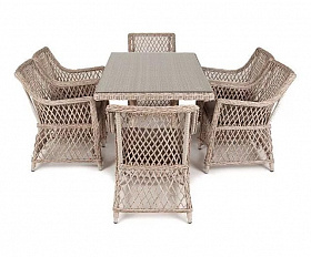 Плетеная обеденная группа Латте-160 L 4SIS из искусственного ротанга, цвет бежевый