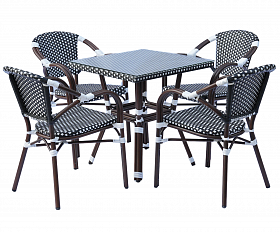 Кабри обеденная группа плетеная на 4 персоны, цвет черно-белый