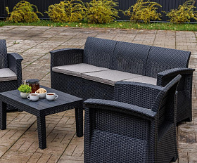 Обеденный комплект Lily Royal Family из пластика с трехместным диваном, цвет черный