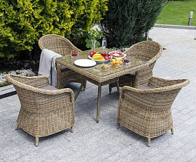 Обеденная группа Фредо 4SIS из искусственного ротанга, цвет соломенный