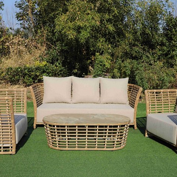 Лаунж-Зона Валенсия 4SIS из искусственного ротанга, цвет соломенный фото 1