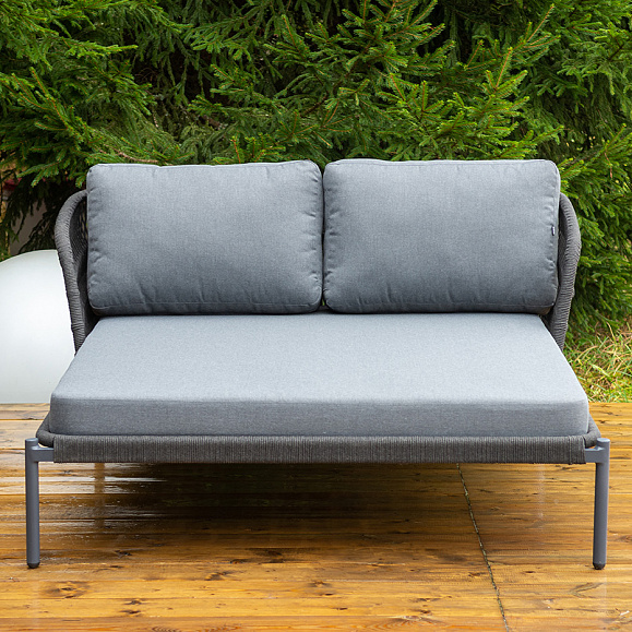 Позитано лежак плетеный из роупа, каркас алюминий темно-серый (RAL7024) муар, роуп темно-серый круглый, ткань темно-серая 027 фото 4