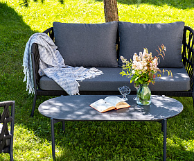 Диего лаунж-зона 4-местная плетеная из роупа (веревки), каркас алюминиевый темно-серый, роуп темно-серый