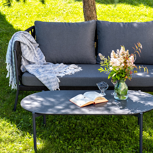 Диего лаунж-зона 4-местная плетеная из роупа (веревки), каркас алюминиевый темно-серый, роуп темно-серый фото 4