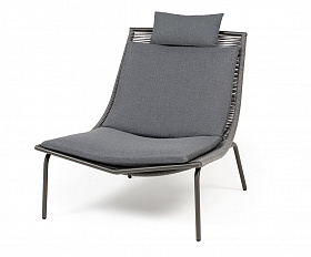 Авиньон кресло плетеное из роупа, каркас алюминий серый (RAL7022) муар, роуп серый круглый, ткань темно-серая 027